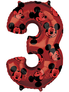 Globo Foil Nº 3 Rojo Mickey 66 cm